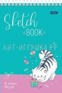 Скетчбук 32 л. А5 160г/м2 тв. подложка Приключения кота Пирожка Хатбер 32Б5Агр_23701